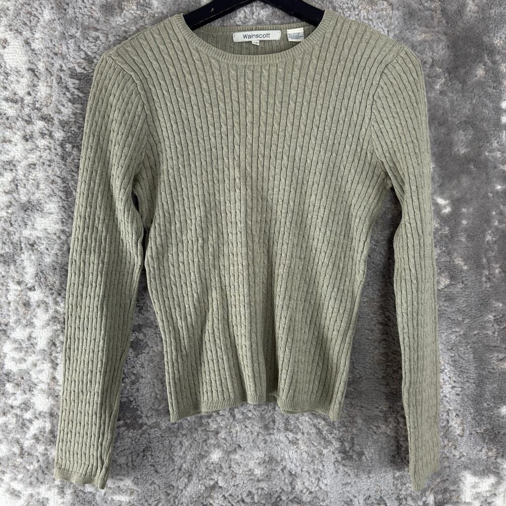 Wainscott Size M Cable Knit Ribbed Casual Sweater Gray Long Sleeve Pullover